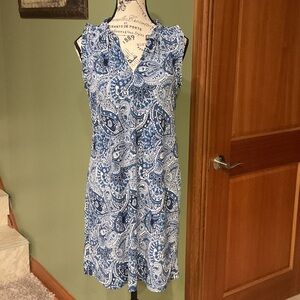 Michael Kors Blue and White Paisley Midi Dress, Size M